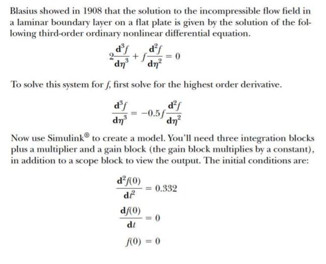 Solved Blasius Showed In 1908 That The Solution To The | Chegg.com