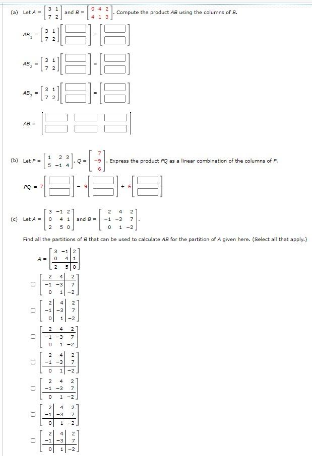 Solved 0 4 2 (a) Let A = 3 1 72 and B = Compute the product | Chegg.com