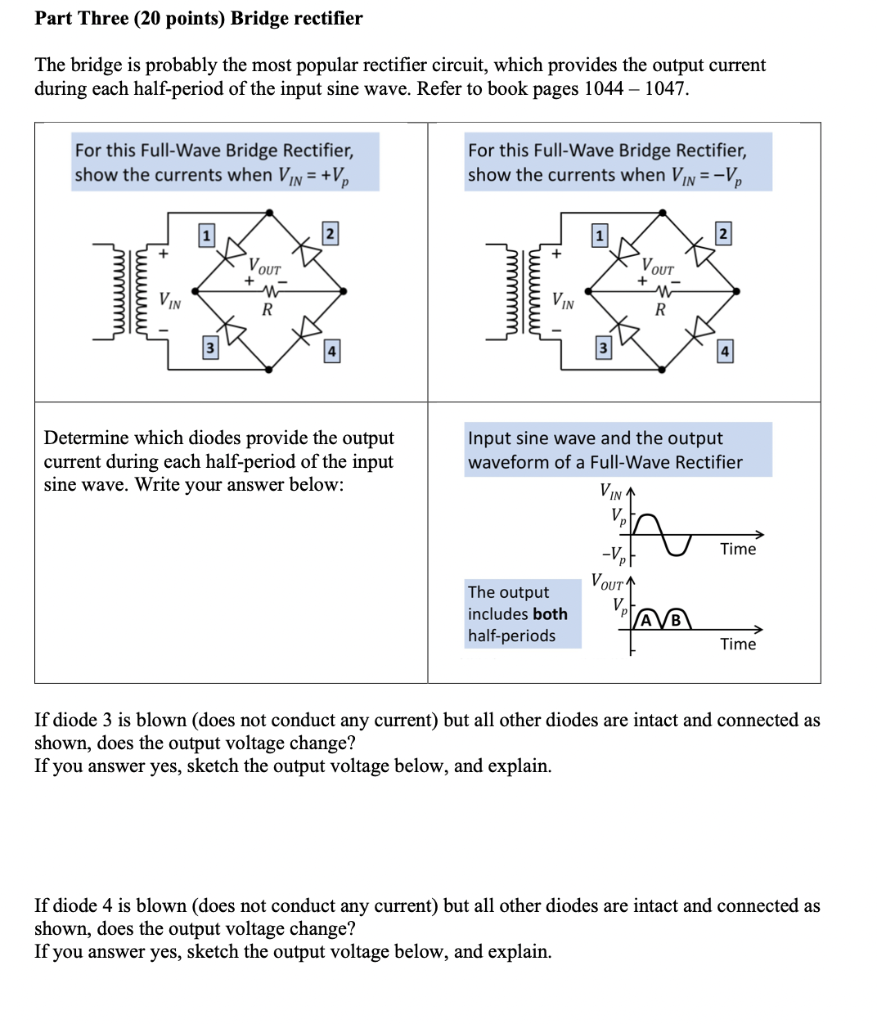 Solved Part Three (20 points) Bridge rectifier The bridge is | Chegg.com