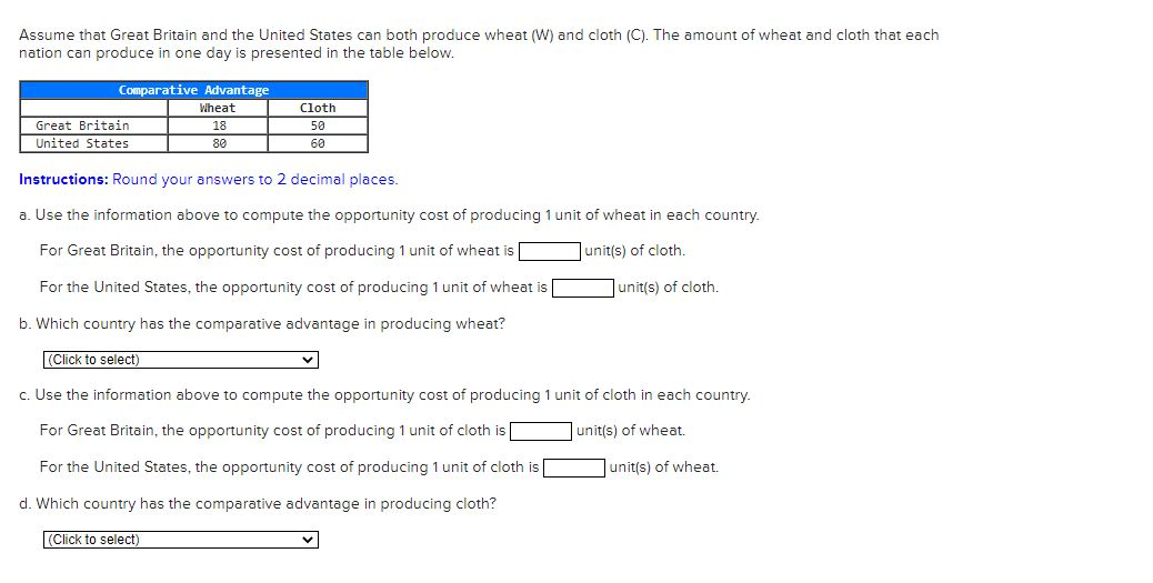 Solved Assume that Great Britain and the United States can | Chegg.com