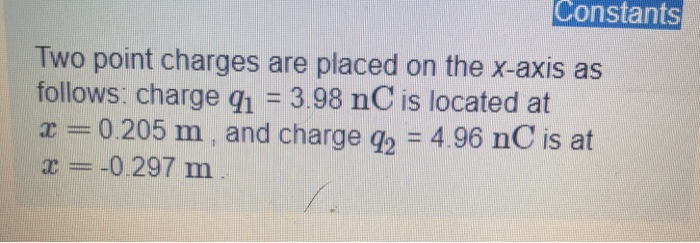 Solved Constants Two point charges are placed on the x-axis | Chegg.com