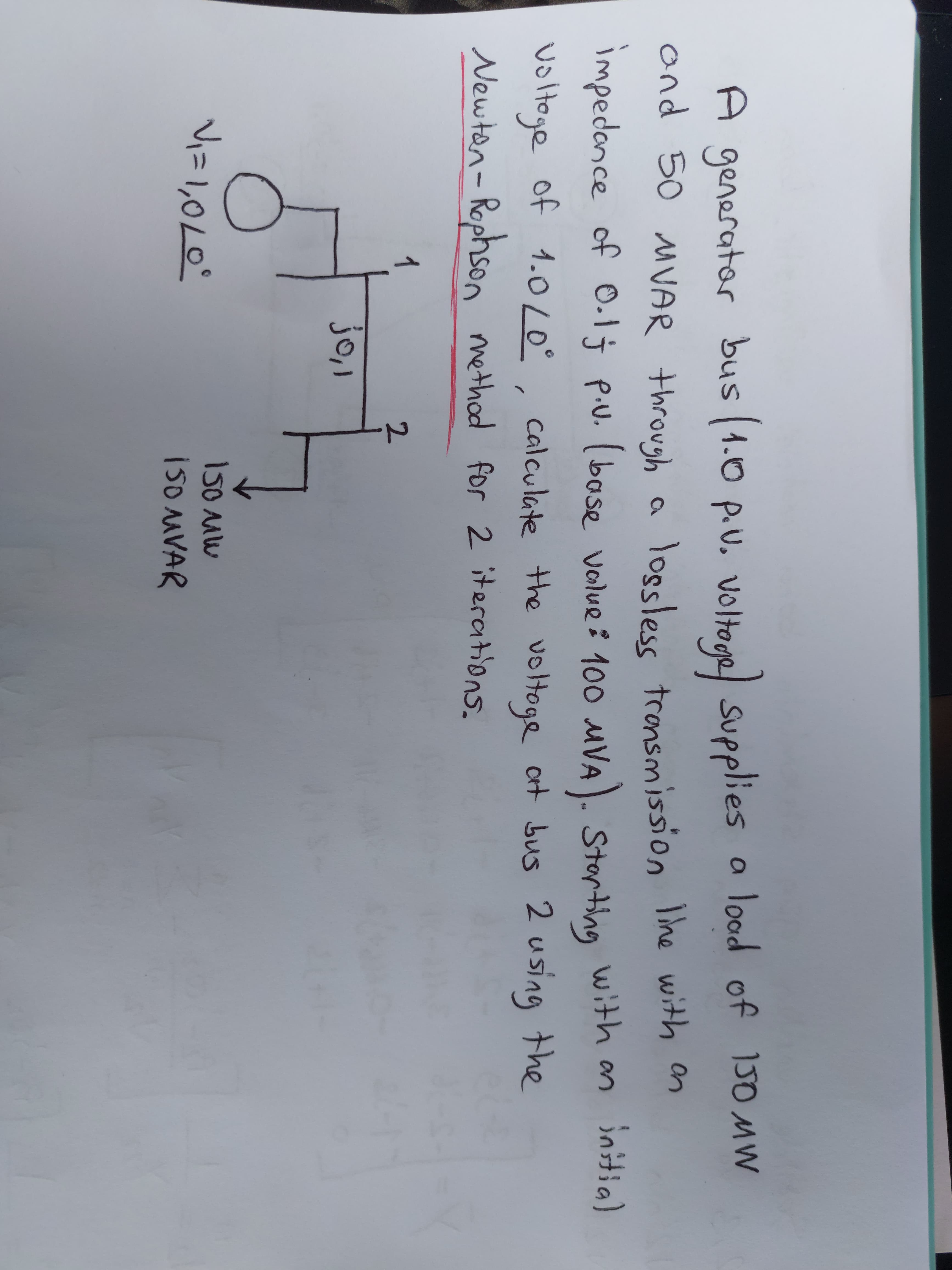 Solved A generater bus (1.0 ﻿p.v. ﻿voltage) ﻿supplies a load | Chegg.com