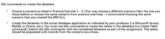 SQL Commands to create the database Choose a scenario | Chegg.com