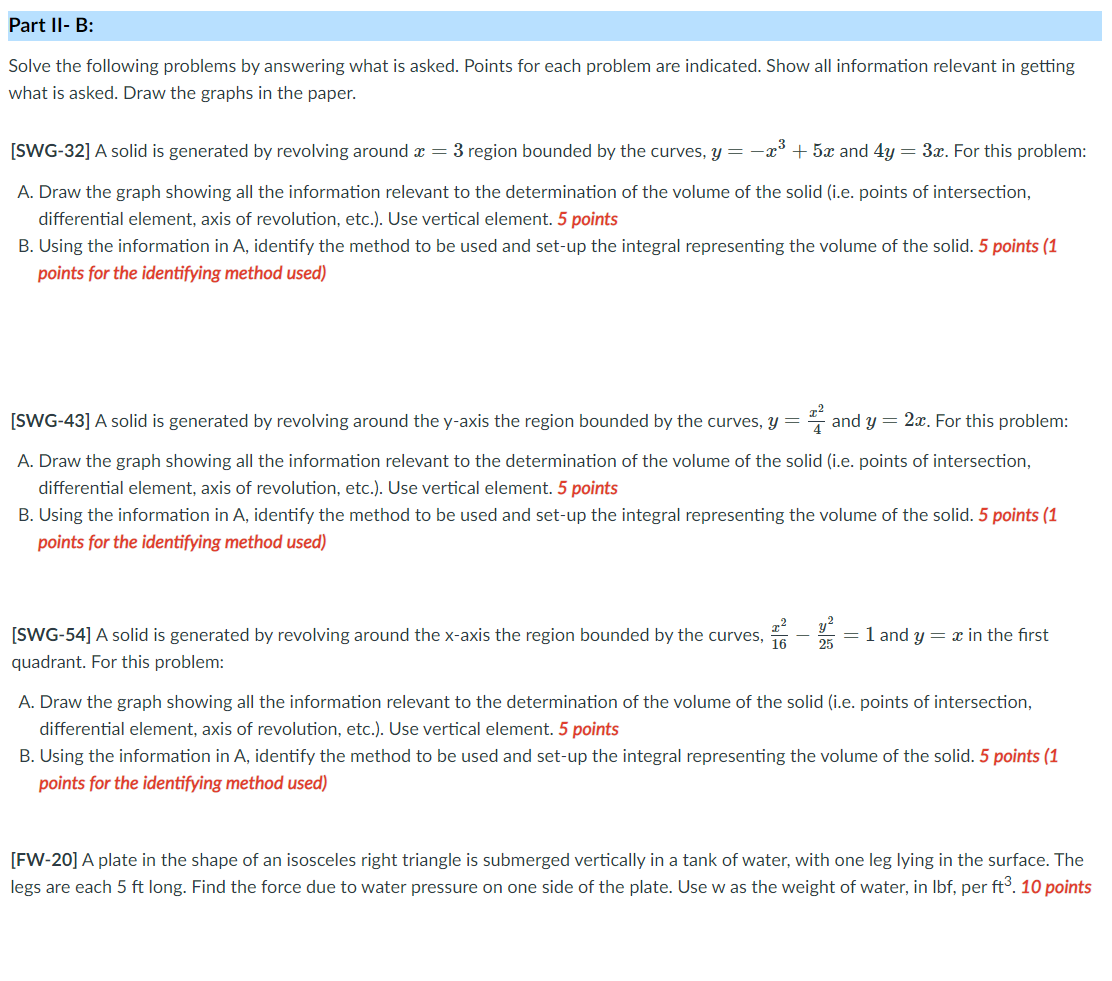 Solved Part Il-B: Solve the following problems by answering | Chegg.com