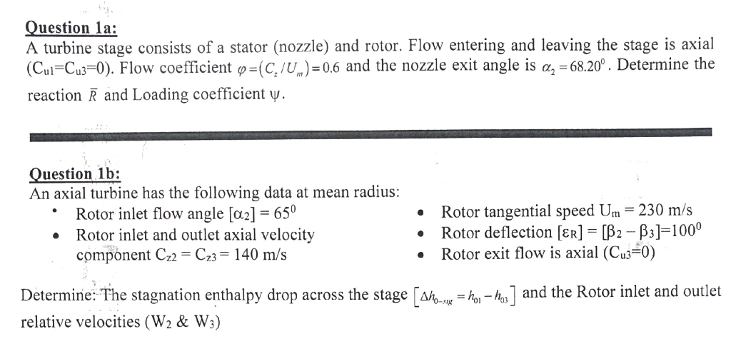 Question la: A turbine stage consists of a stator | Chegg.com