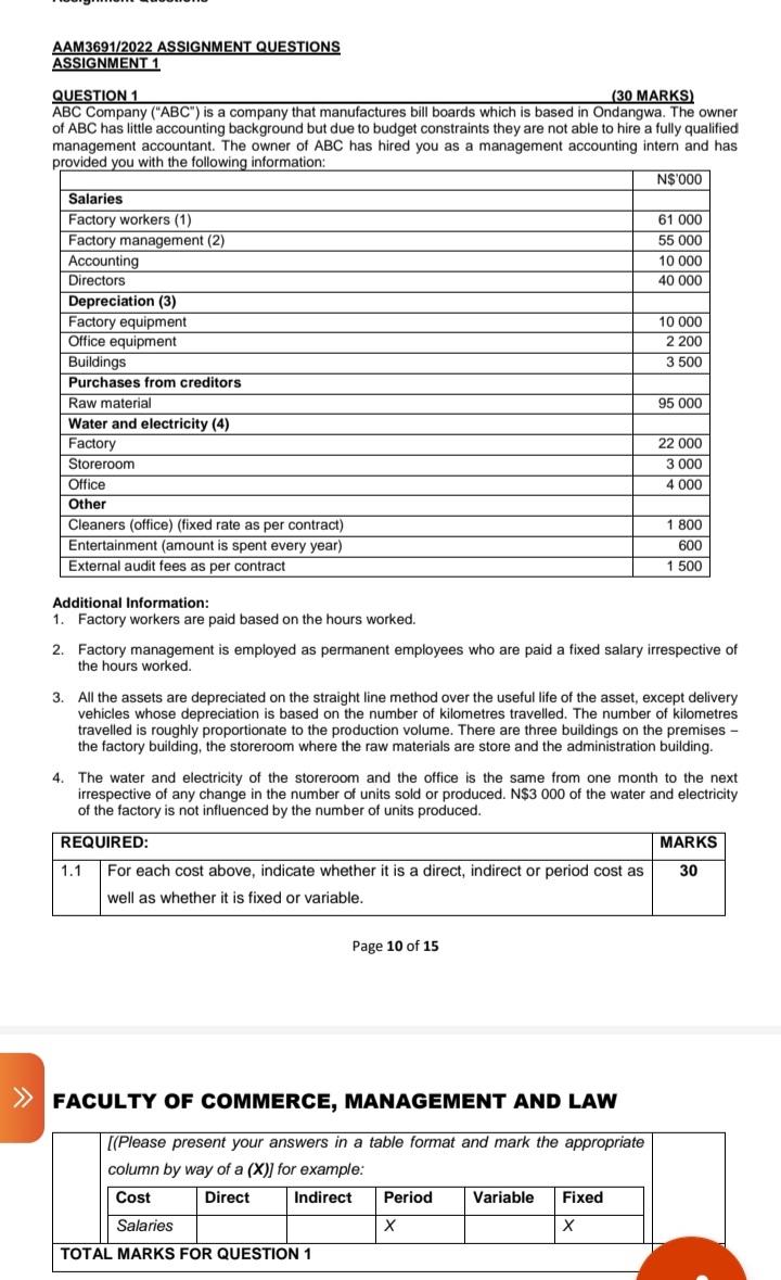 Solved AAM3691/2022 ASSIGNMENT QUESTIONS ASSIGNMENT 1 | Chegg.com