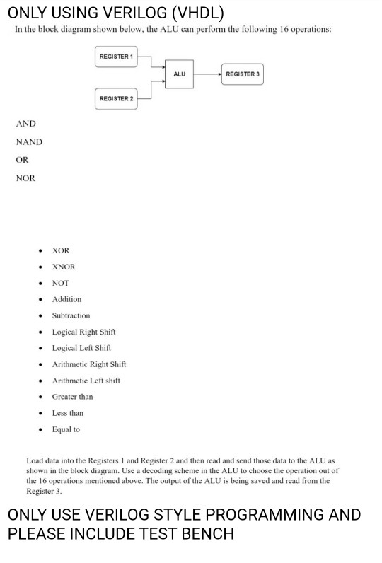 Solved ONLY USING VERILOG (VHDL) In the block diagram shown | Chegg.com
