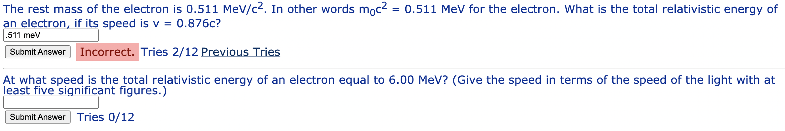 rest mass of electron in mev c 2