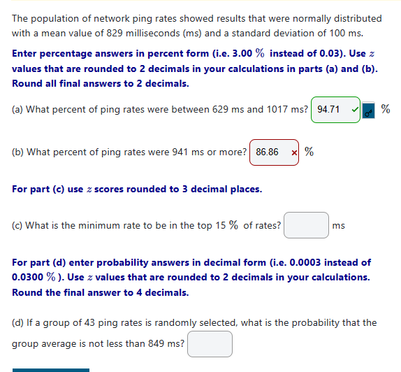 Solved The population of network ping rates showed results | Chegg.com