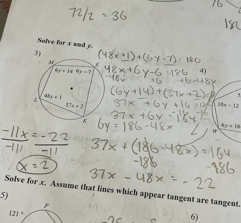 Solved 72/2=36 Solve for x and y. | Chegg.com