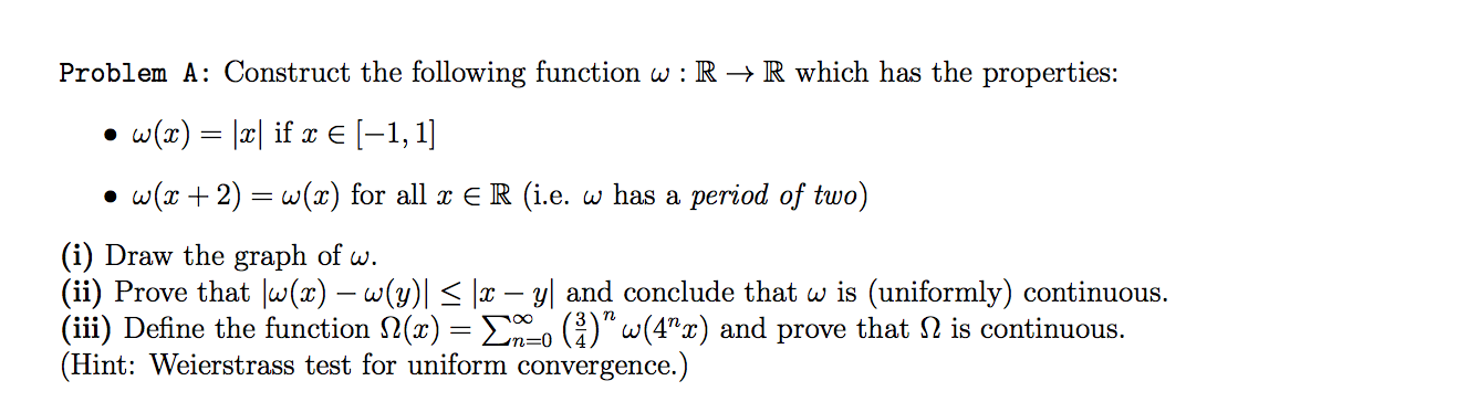 Solved Problem A: Construct the following function w:R → R | Chegg.com