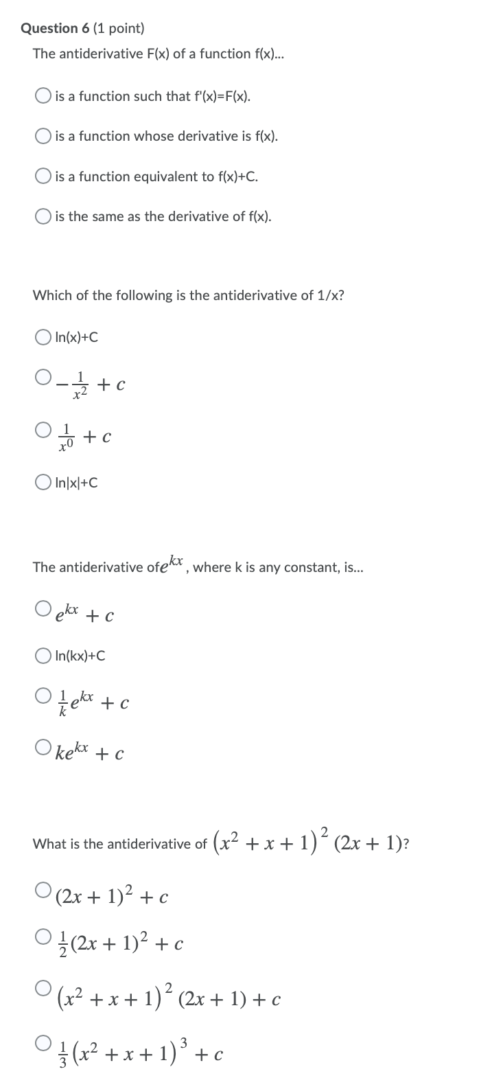 Solved Question 6 (1 Point) The Antiderivative F(x) Of A | Chegg.com