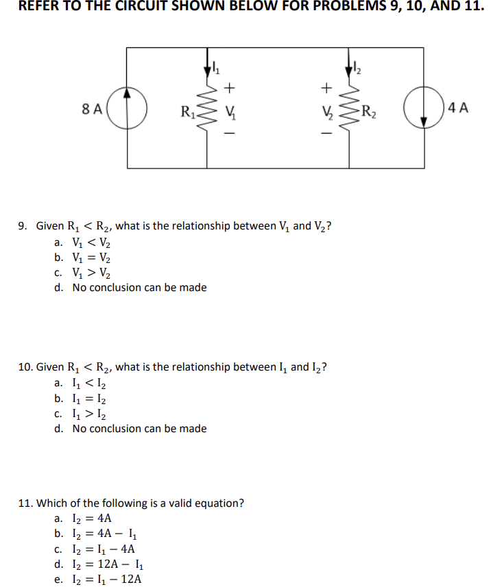 Solved REFER TO THE CIRCUIT SHOWN BELOW FOR PROBLEMS 9, 10, | Chegg.com