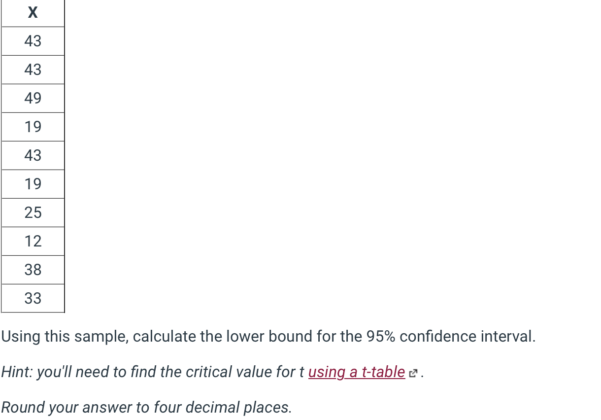 Solved X 43 43 49 19 43 19 25 12 38 33 Using this sample, | Chegg.com