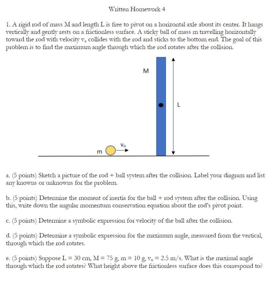 Solved Written Homework 4 1. A Rigid Rod Of Mass Mand Length | Chegg.com