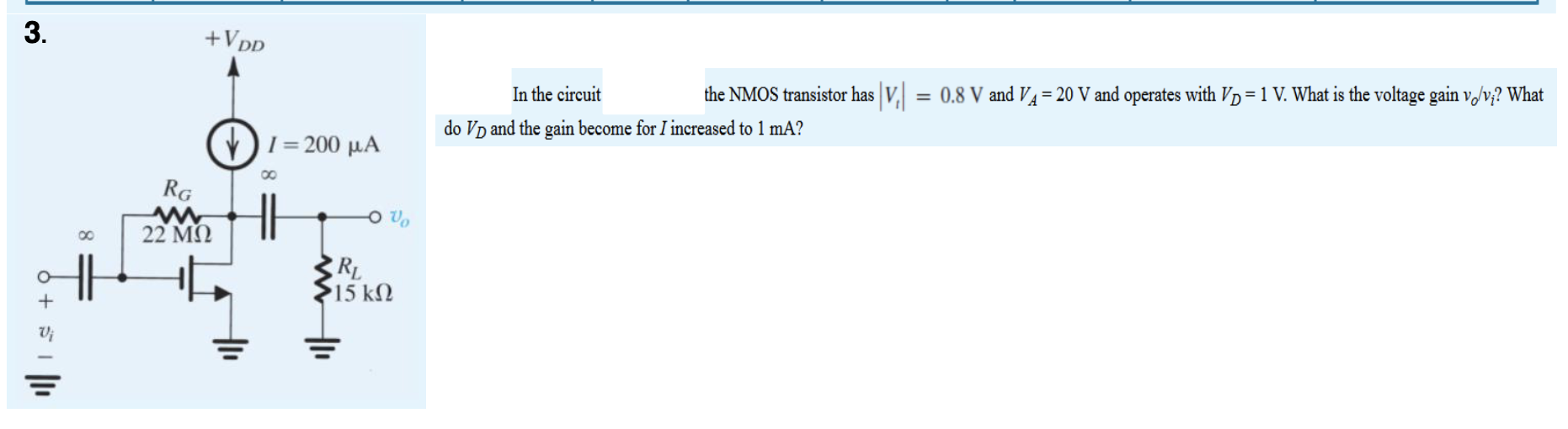 Solved In the circuit the NMOS transistor has ∣Vt∣=0.8 V and | Chegg.com