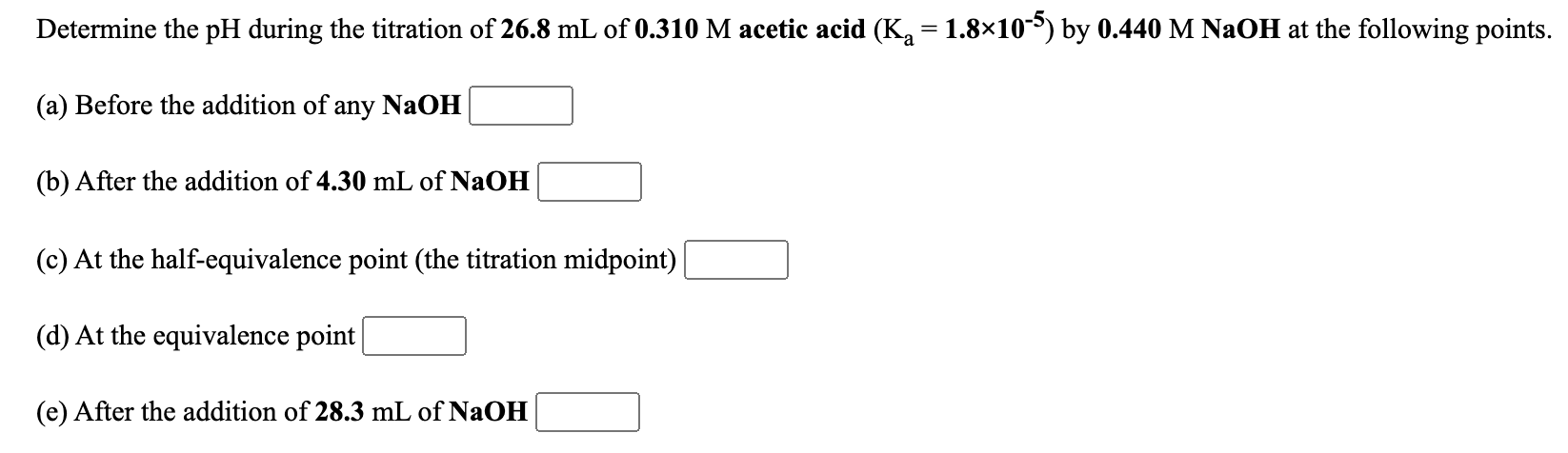 Solved Determine the pH during the titration of 26.8 mL of | Chegg.com