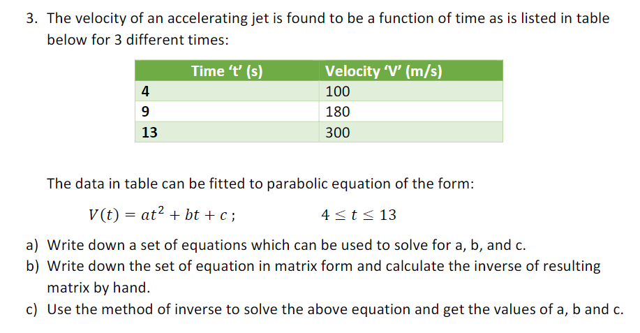 Solved 3. The Velocity Of An Accelerating Jet Is Found To Be | Chegg.com