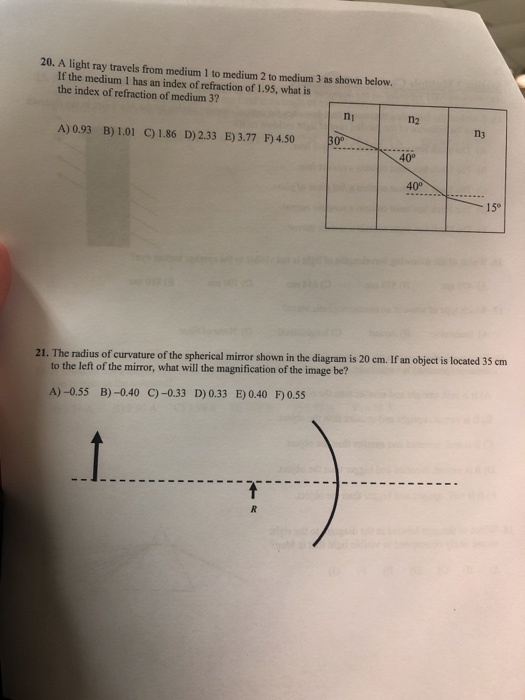 Solved 20. A light ray travels from medium 1 to medium 2 to | Chegg.com