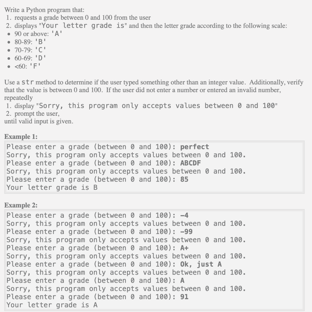 grade letter assignment python