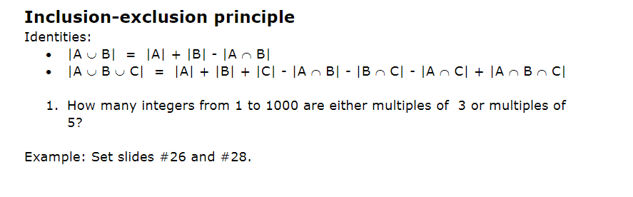 Solved Inclusion-exclusion Principle Identities: JA BI JAI + | Chegg.com