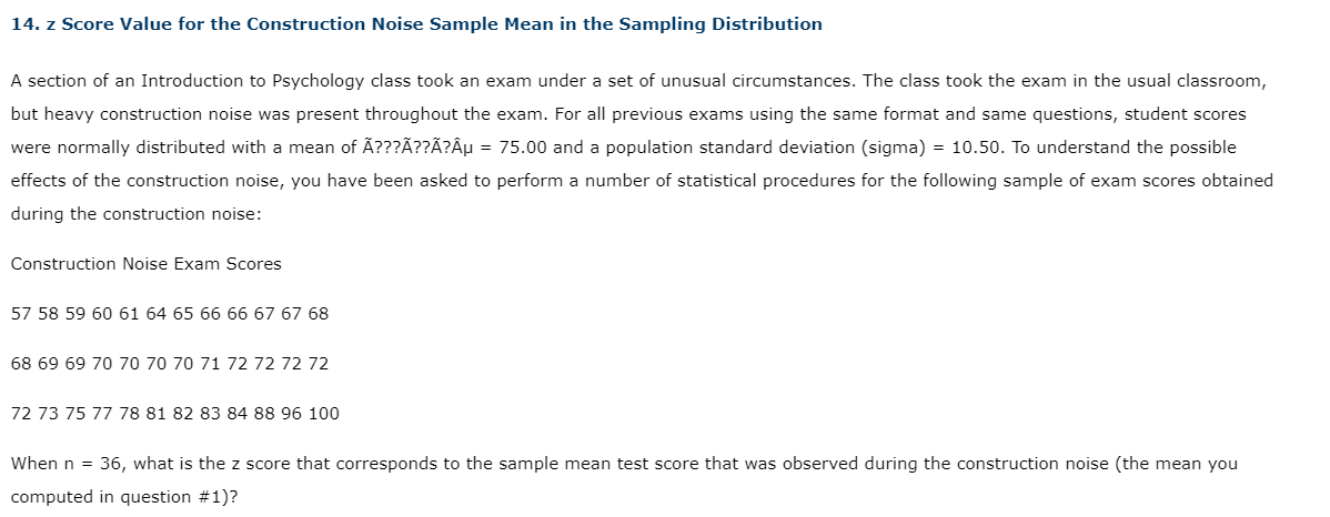 14 Z Score Value For The Construction Noise Sample Chegg Com