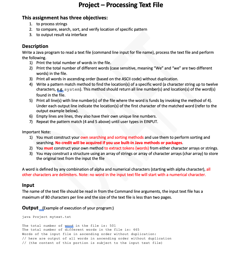 Project - Processing Text File This assignment has | Chegg.com