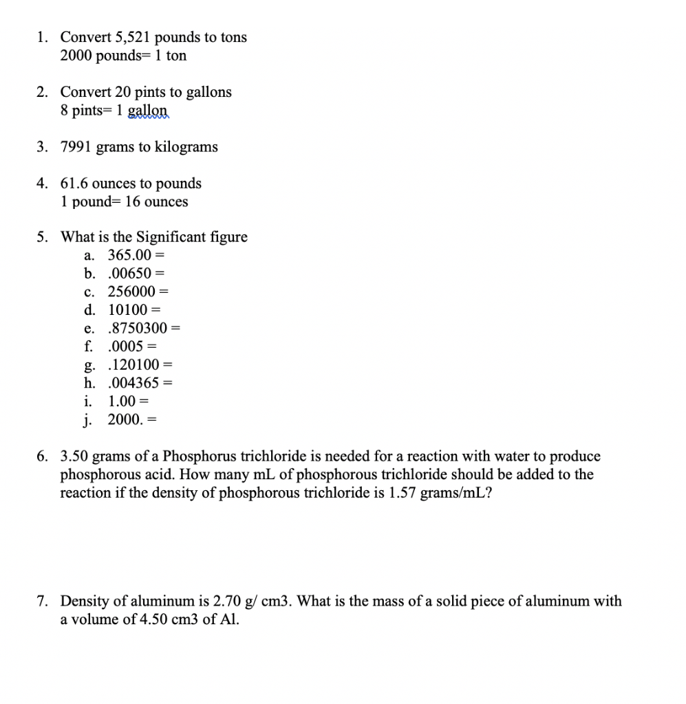 Solved 1. Convert 5 521 pounds to tons 2000 pounds 1 ton 2. Chegg