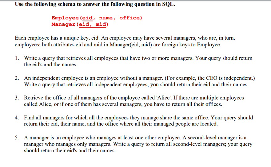 Solved Use the following schema to answer the following | Chegg.com
