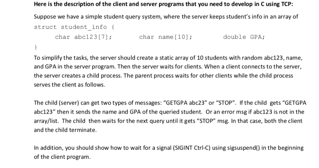 Solved Here is the description of the client and server | Chegg.com