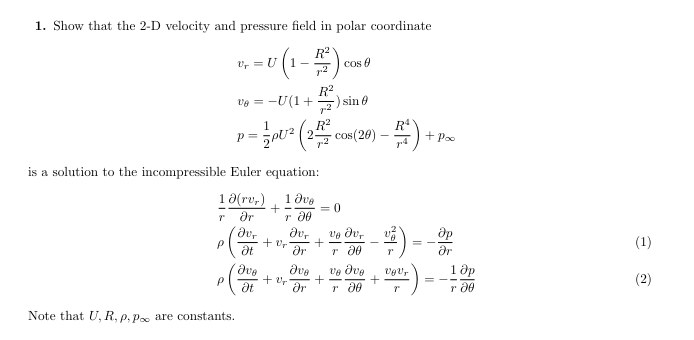 Solved 1. Show that the 2-D velocity and pressure field in | Chegg.com