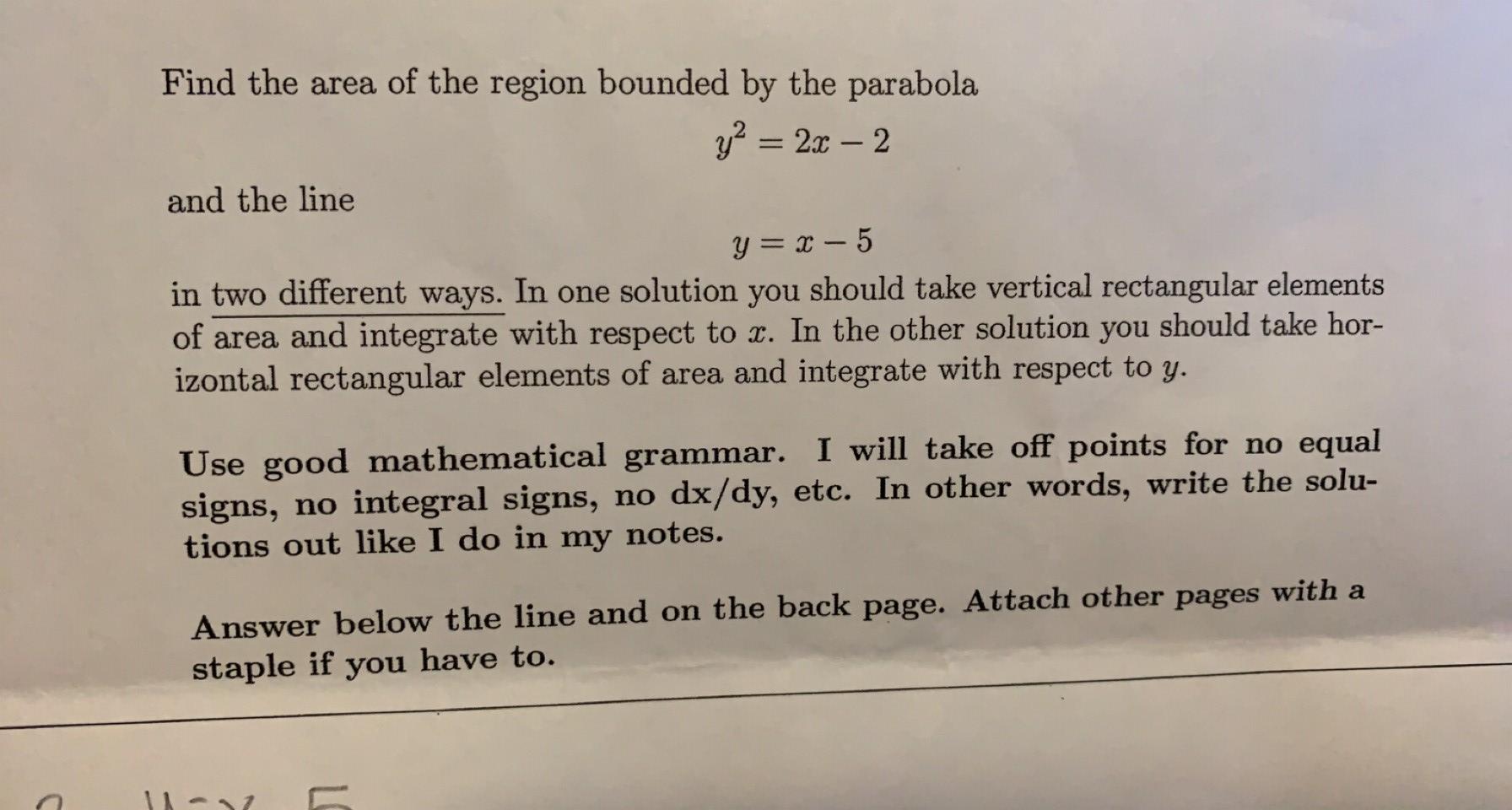 Solved Find the area of the region bounded by the parabola | Chegg.com