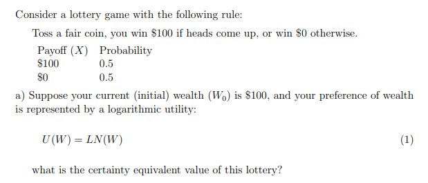 Solved Consider A Lottery Game With The Following Rule: Toss | Chegg.com