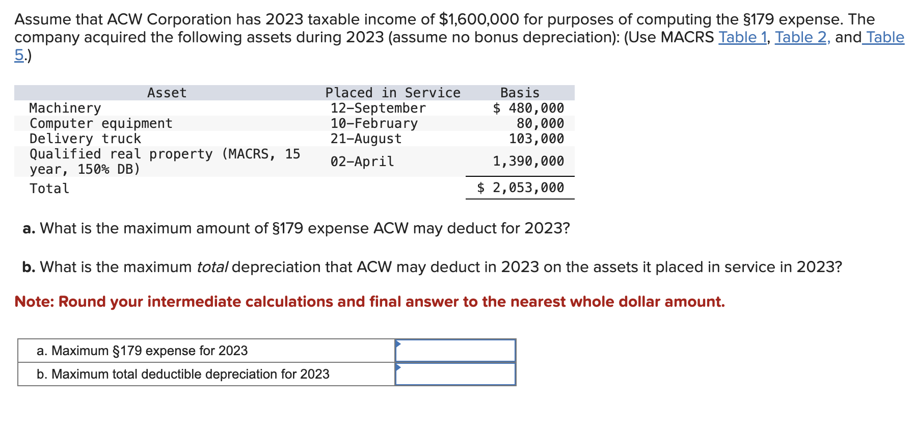 Assume that ACW Corporation has 2023 taxable income | Chegg.com