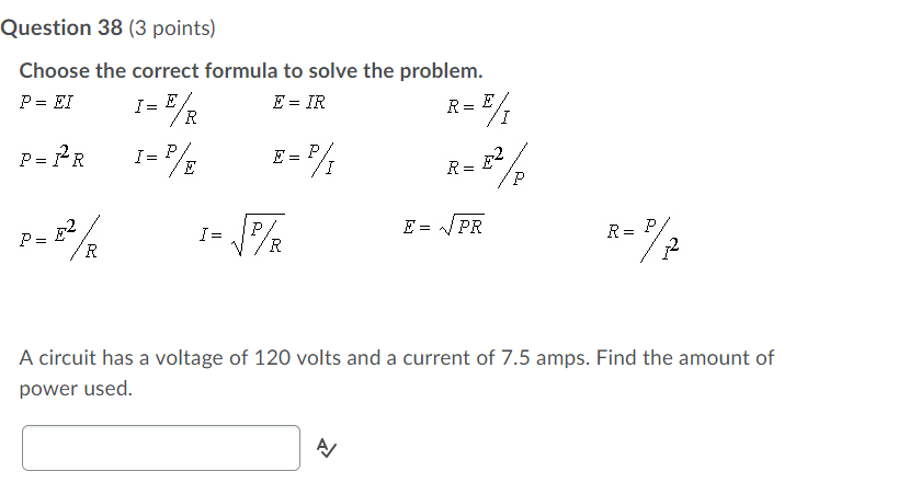 Solved Question 38 3 Points Choose The Correct Formula Chegg Com