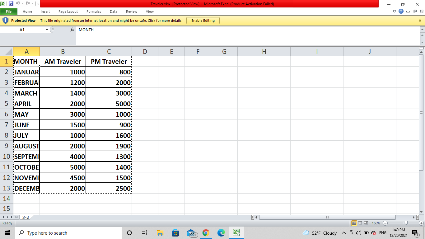 Solved The Excel file Traveler contains the months of a year | Chegg.com