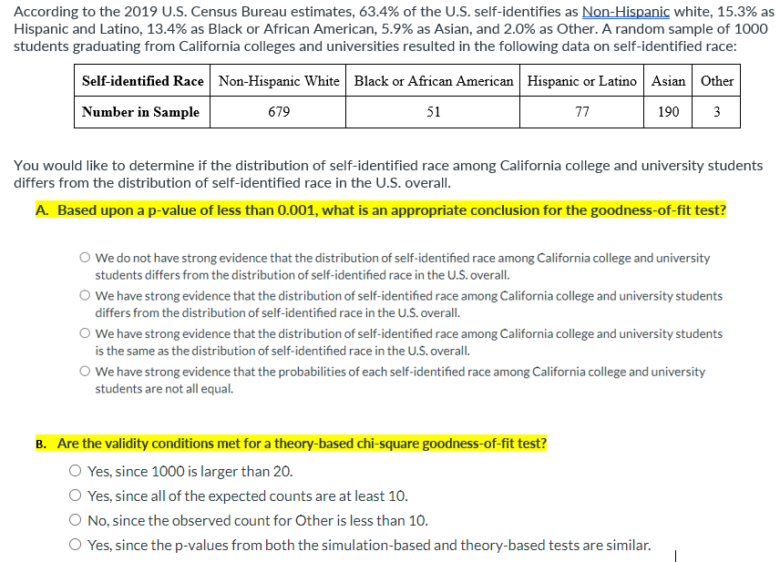Solved According to the 2019 U.S. Census Bureau estimates, | Chegg.com