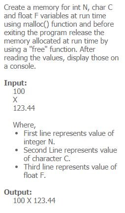 Solved Create a memory for int n, char C and float F | Chegg.com