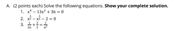 Solved A. (2 points each) Solve the following equations. | Chegg.com