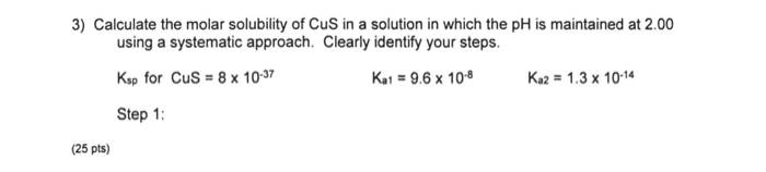 Solved 3) Calculate The Molar Solubility Of Cus In A 