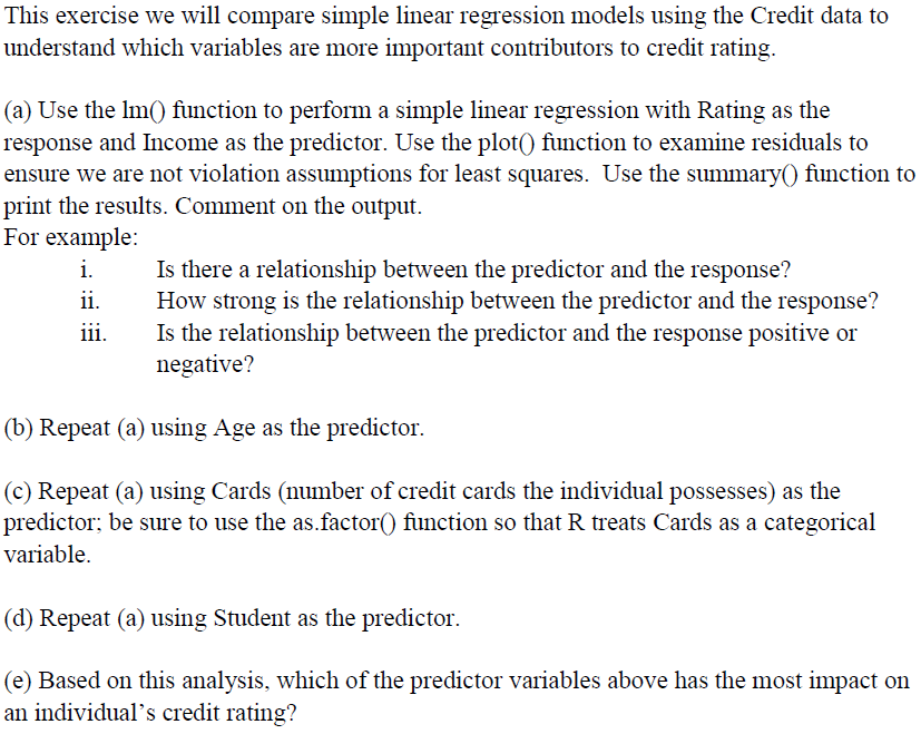 Solved This exercise we will compare simple linear | Chegg.com