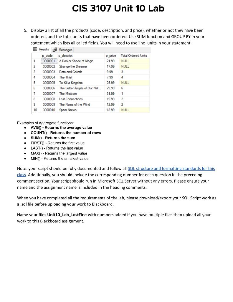 Solved I Need help with the SQL on question 5, I think I got | Chegg.com