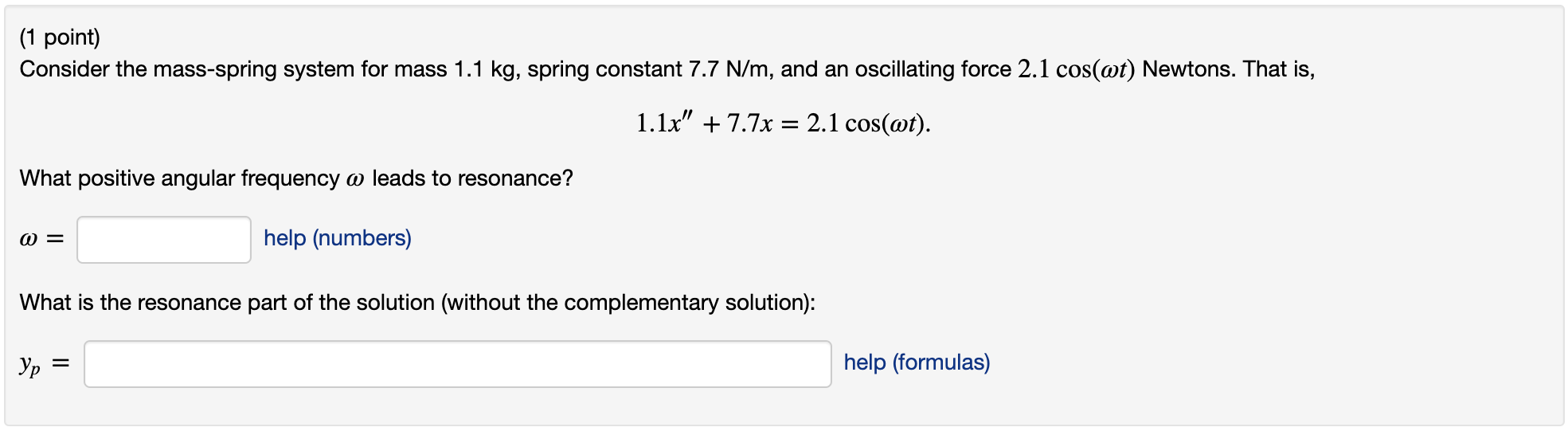 Solved 1 Point Consider The Mass Spring System For Mass