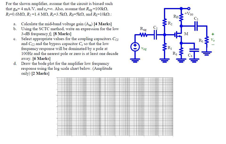 Solved For the shown amplifier, assume that the circuit is | Chegg.com