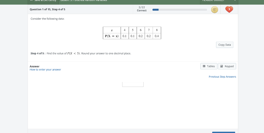 Solved Question 1 of 15, Step 4 of 5 2/22 Correct Consider | Chegg.com