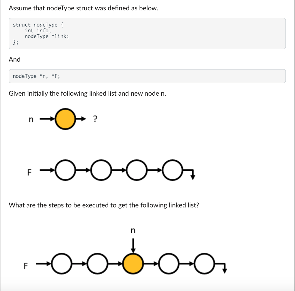 Solved Assume that nodeType struct was defined as below. | Chegg.com
