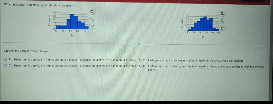 Solved Which histogram depicts a higher standard deviation? | Chegg.com