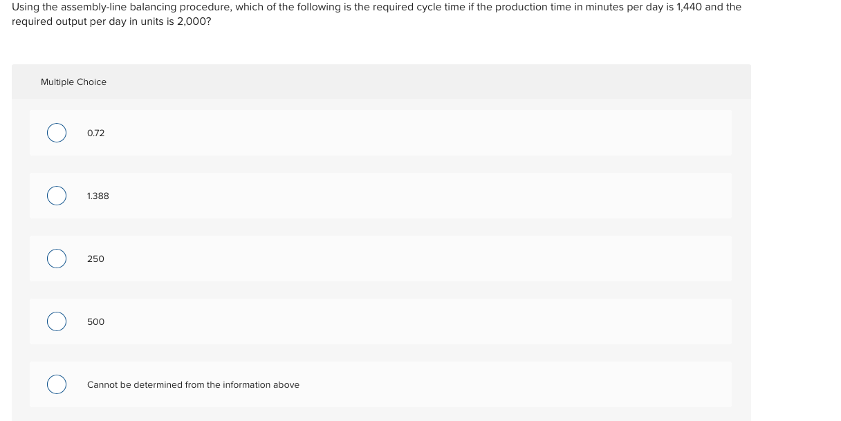Solved Using the assemblyline balancing procedure, which of