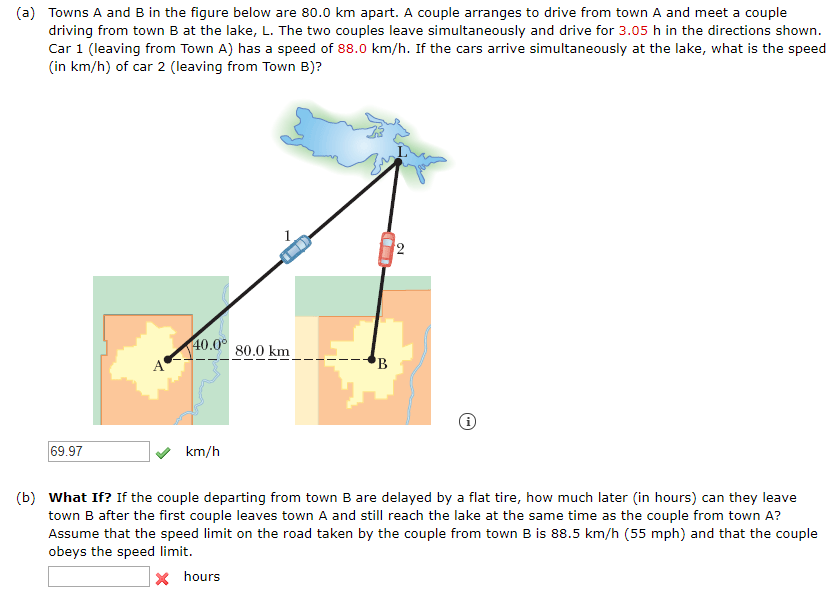 Solved (a) Towns A And B In The Figure Below Are 80.0 Km | Chegg.com