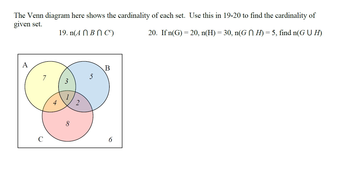 Solved The Venn Diagram Here Shows The Cardinality Of Each | Chegg.com